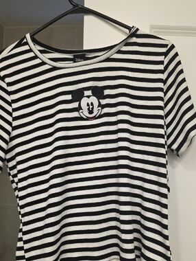 Disney Black and White Striped Tee with Mickey Patch
